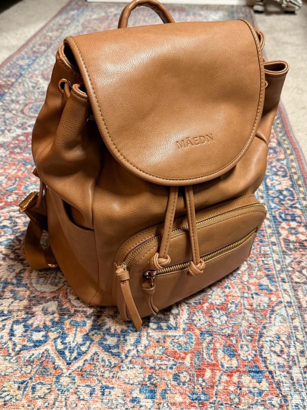 Maedn taupe Leather Drawstring Backpack